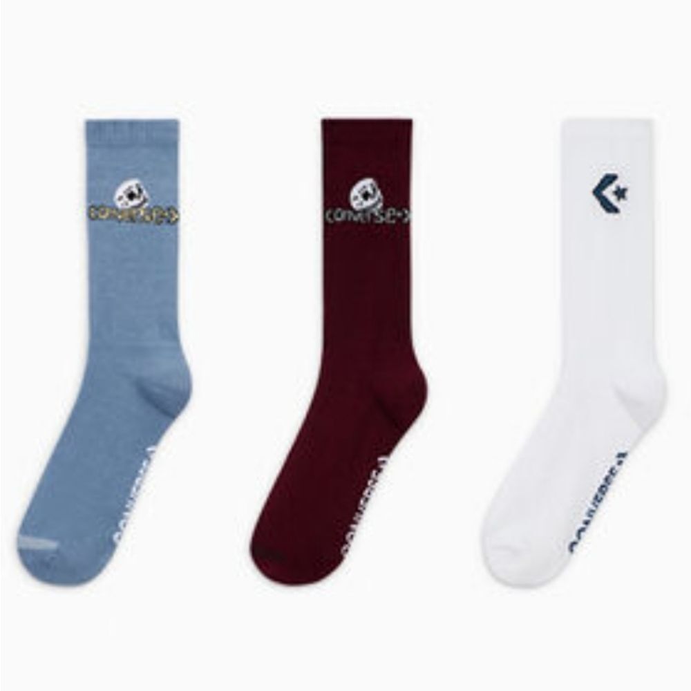 Converse 3-PK Skull Star Chevron Crew Socks